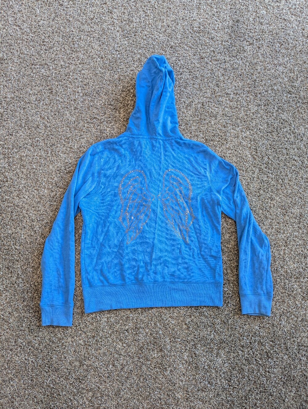 Y2K Victoria's Secret Angel Wings Zip Up Hoodie Size Large Blue